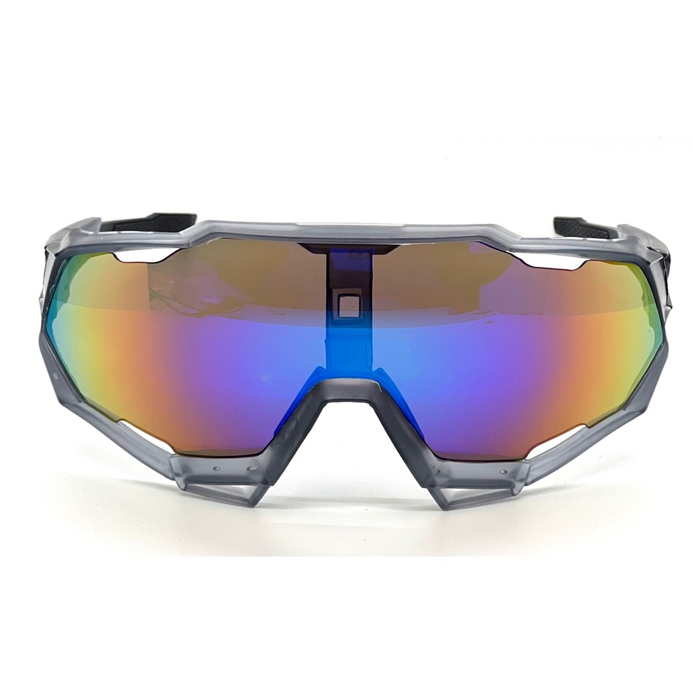 Grey Shield Sunglasses Iridescent Mirror Lens Sport Geometric Cyberpunk Wrap - Picture 4 of 10
